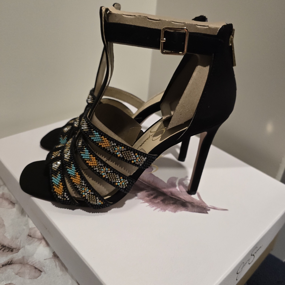 Jessica Simpson Black and Multicolor Strappy Heels - Picture 5 of 8